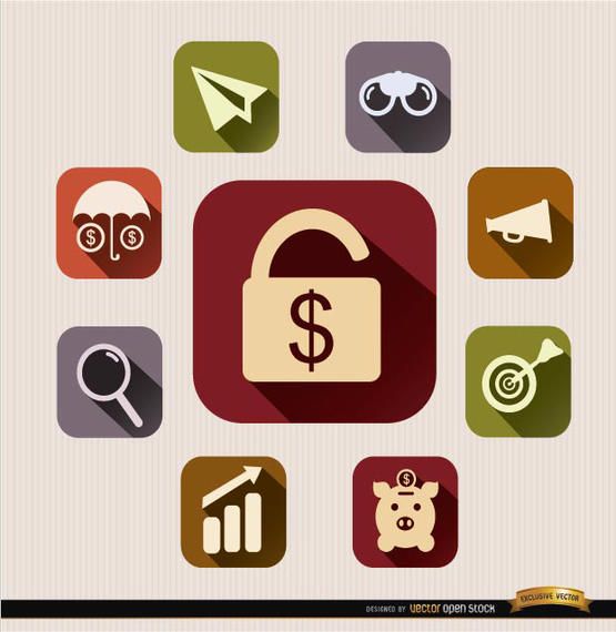 Squared financial icons set Squared financial icons set
