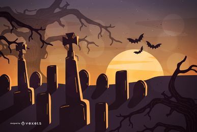 Halloween Night Graveyard With Hunted Trees Vector Download