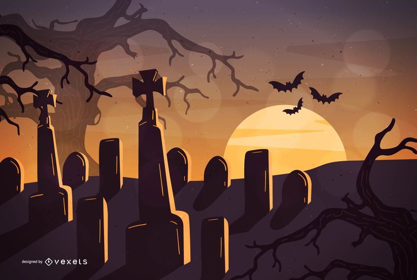 Cementerio nocturno de Halloween con árboles cazados Cementerio nocturno de Halloween con árboles cazados