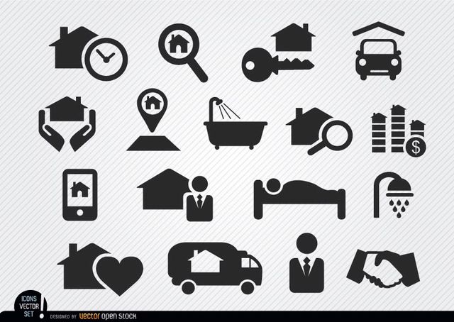 Real estate silhouette icons set