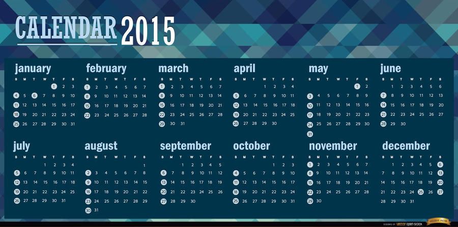 Calendário azul poligonal de 2015 Calendário azul poligonal de 2015