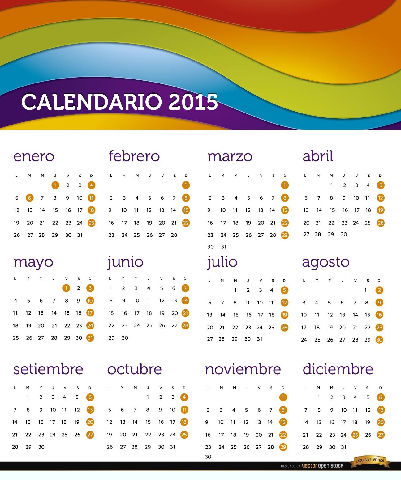 2015 Rainbow calendar Spanish