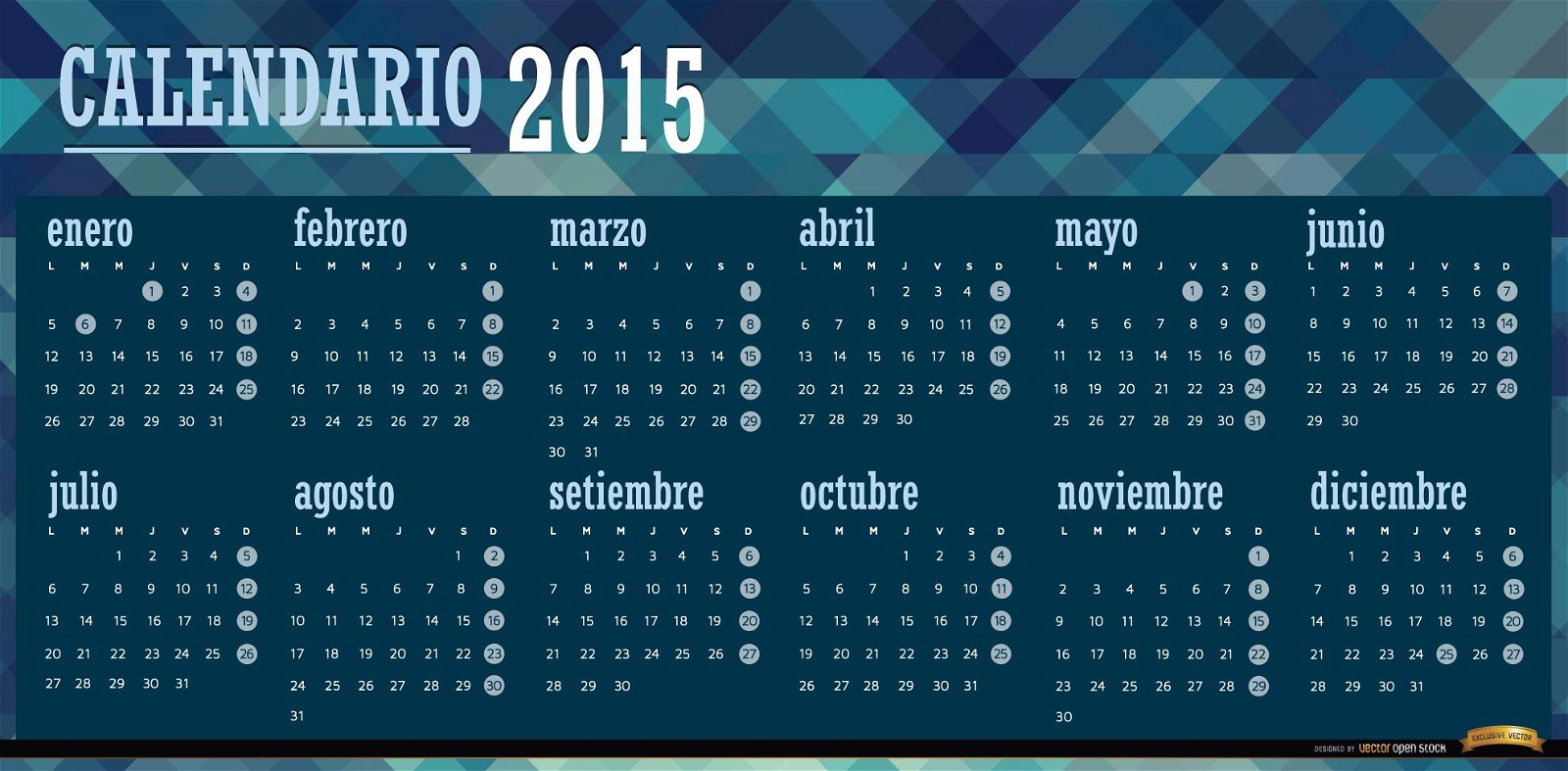 2015 polygonal blue calendar Spanish