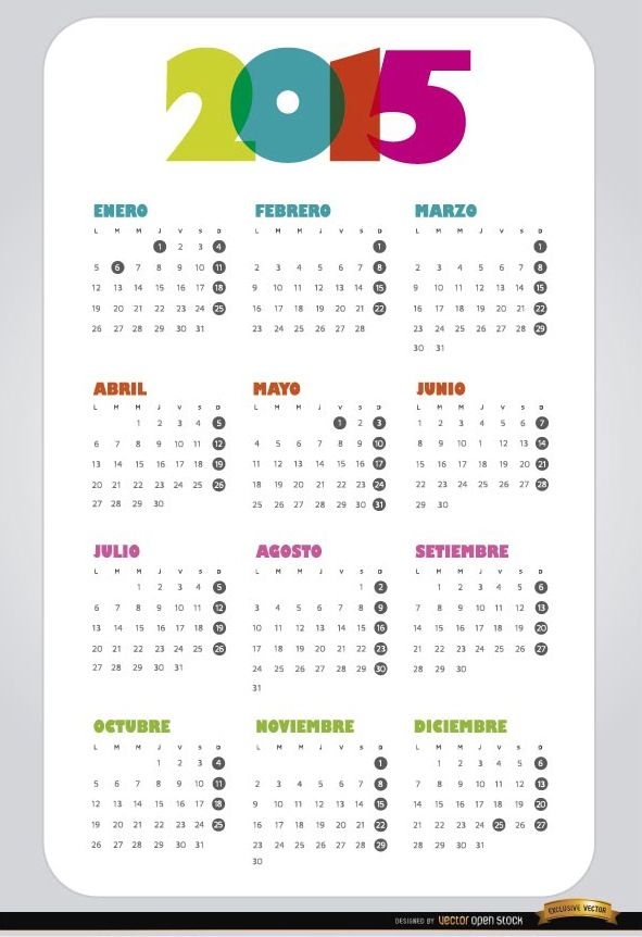 2015 simple calendar Spanish