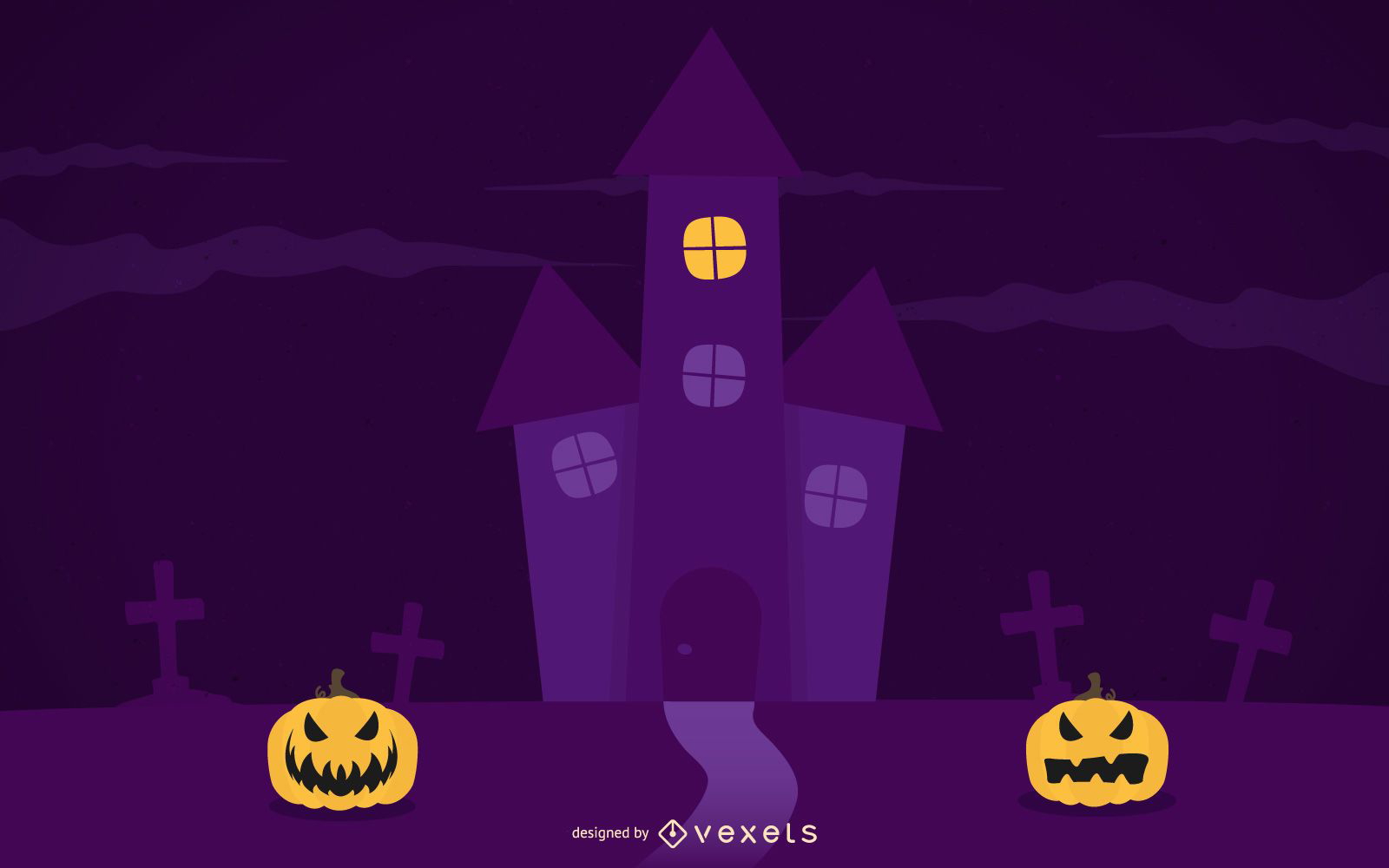 Ilustración púrpura espeluznante de la noche de Halloween