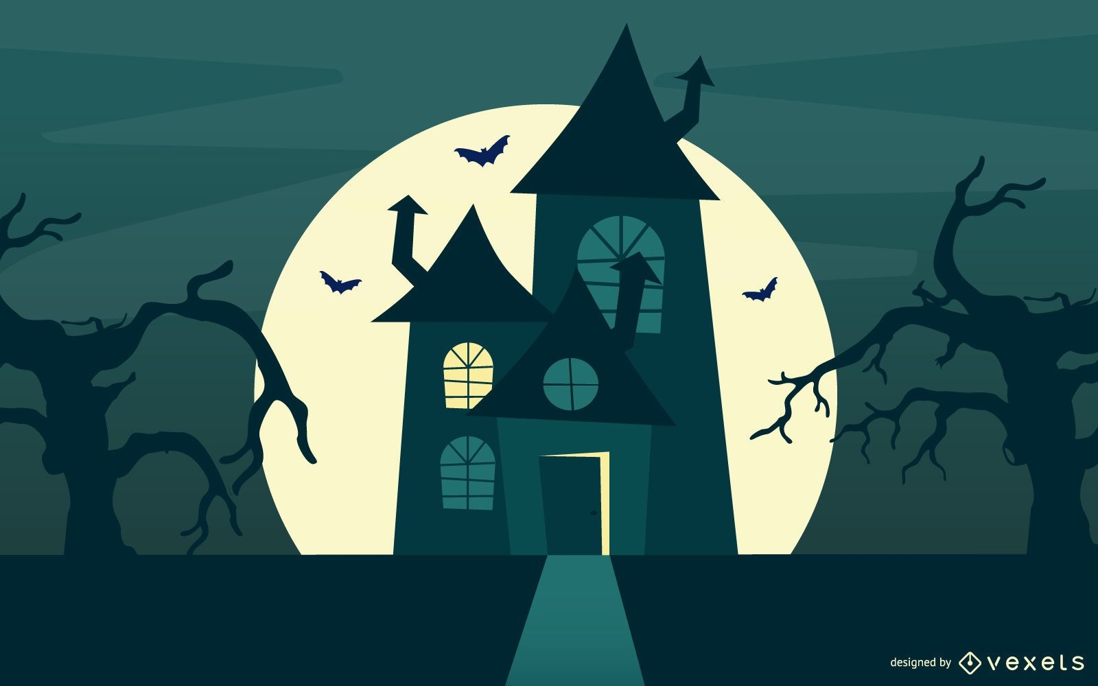 Halloween gejagtes Haus & B?ume mit Friedhof