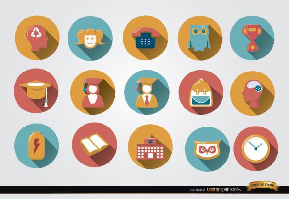 15 Colorful academic round icons 15 Colorful academic round icons