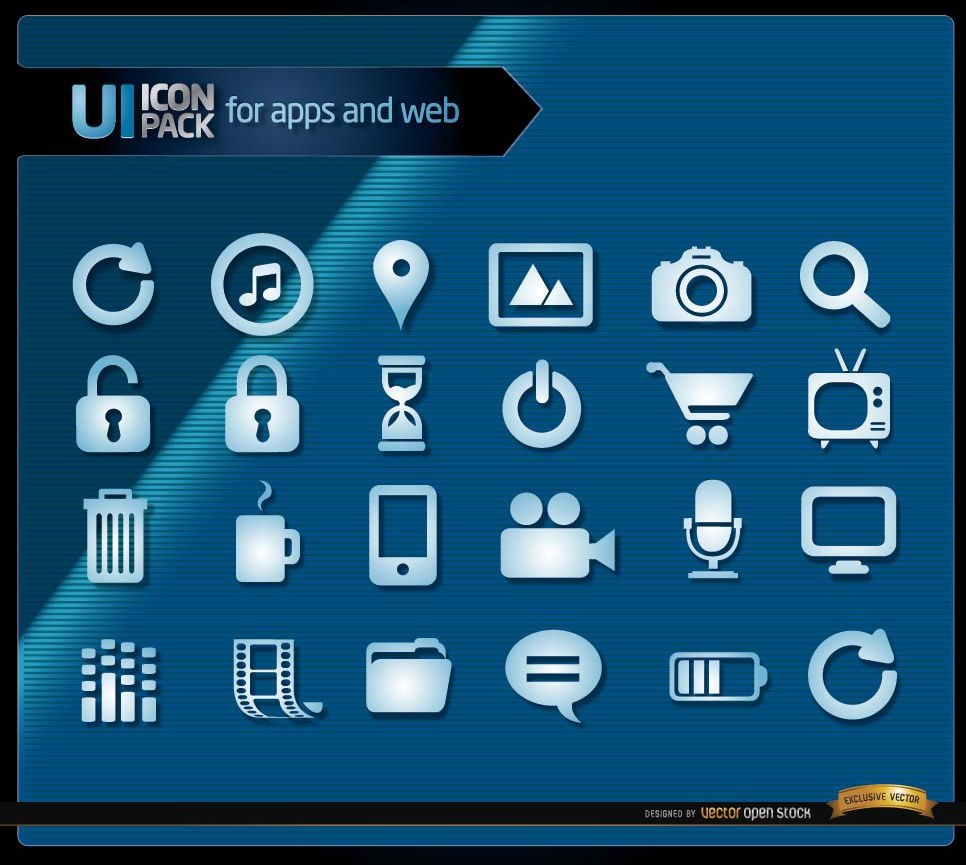Multimedia blue icons set