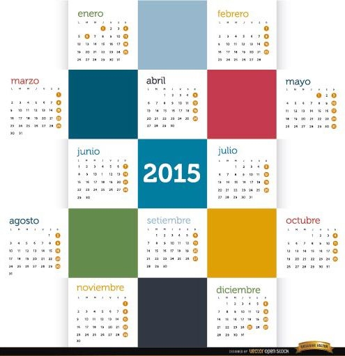 2015 Farbige Quadrate Kalender Spanisch