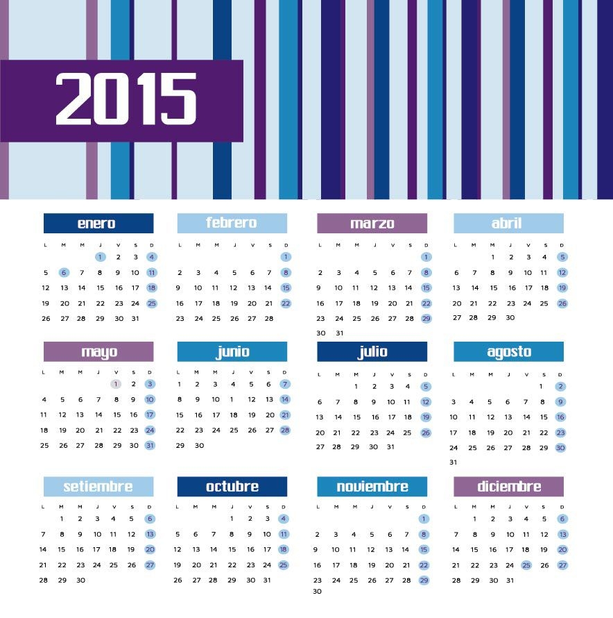 2015 Colored bars calendar Spanish