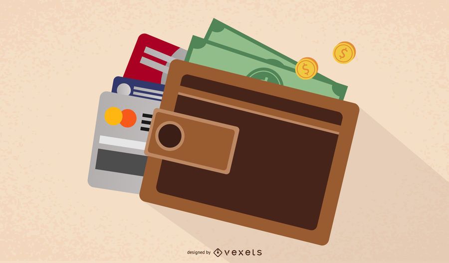 Cartera cerrada con monedas, dinero y tarjetas bancarias Cartera cerrada con monedas, dinero y tarjetas bancarias