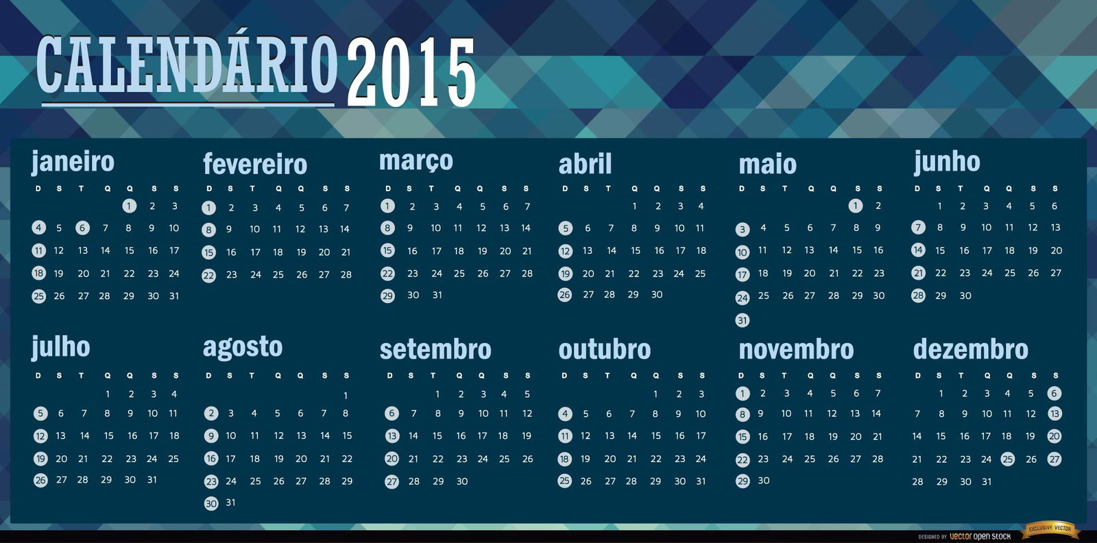 2015 calendário poligonal azul português