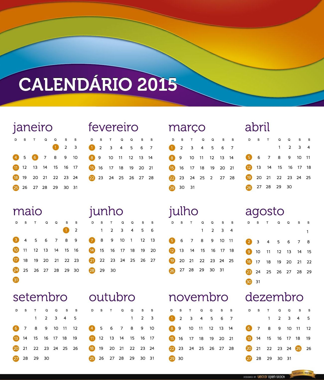 Calendário Arco-íris 2015 Português