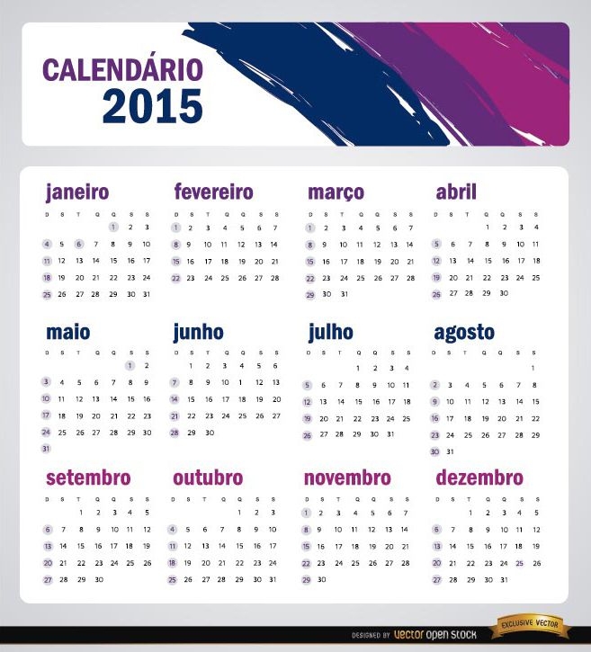 2015 artistic brushstrokes calendar Portuguese