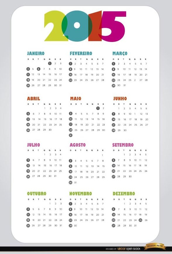 2015 calendário simples português