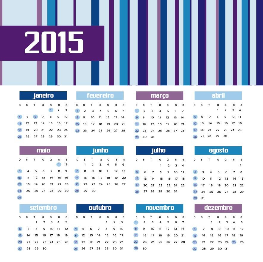 Calendario 2015 barras de colores portugu?s