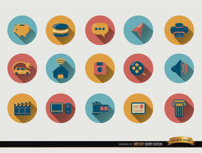 15 iconos redondos con sombra 15 iconos redondos con sombra