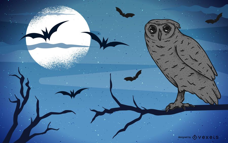 Halloween Poster with Owl Sitting on a Tree Halloween Poster with Owl Sitting on a Tree