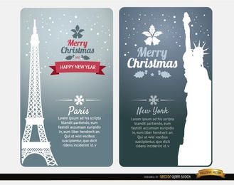 Cartões de feliz Natal Paris Nova York