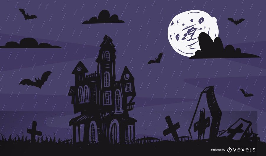 Plantilla de póster de la luna llena cazado de Halloween Plantilla de póster de la luna llena cazado de Halloween