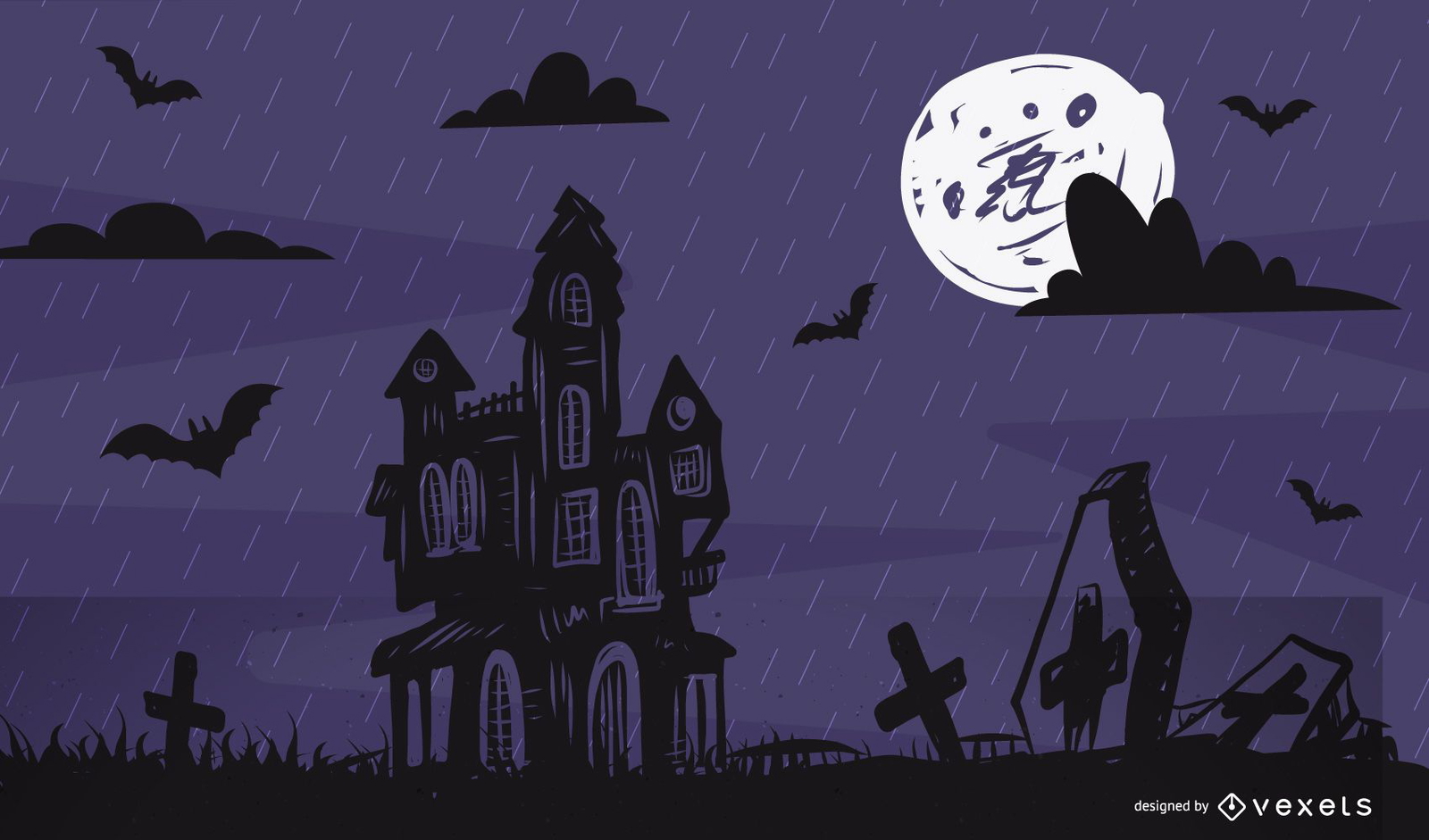 Ilustración de Halloween cazada por la luna llena