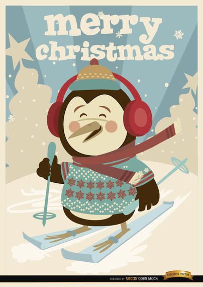 Fundo de esqui de inverno pinguim de Natal Fundo de esqui de inverno pinguim de Natal