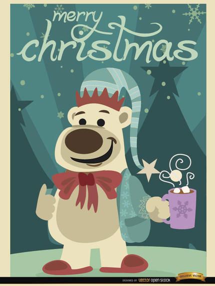 Urso de Natal com chocolate quente Urso de Natal com chocolate quente