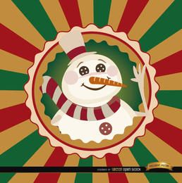 Fundo de etiqueta redonda de boneco de neve de Natal