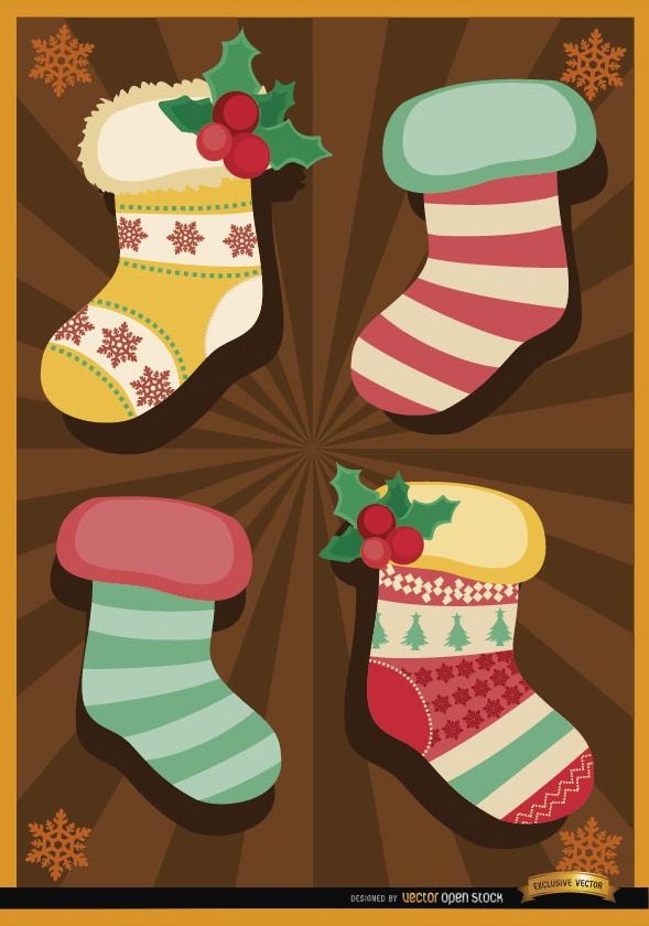 Fondo de rayas radiales de calcetines de navidad