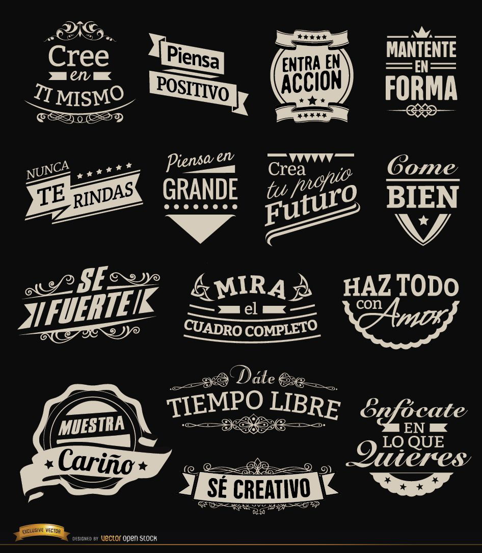 15 motivierende Vintage-Etiketten-Abzeichen Spanisch
