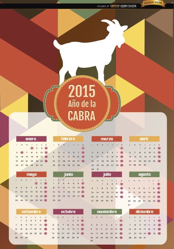 2015 Ano do calend?rio de pol?gono de cabra espanhol