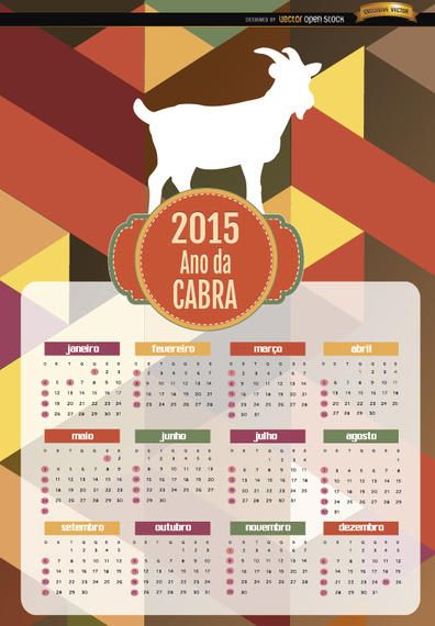 2015 Year of goat polygon calendar Portuguese 2015 Year of goat polygon calendar Portuguese