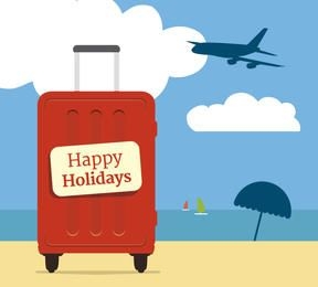 Vacations suitcase beach background