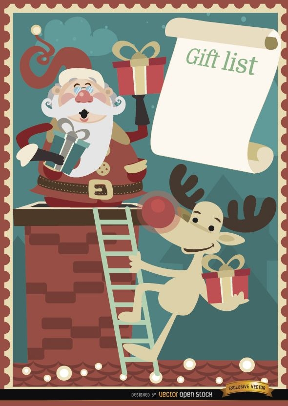 Diseño de lista de regalos de Reno de Santa