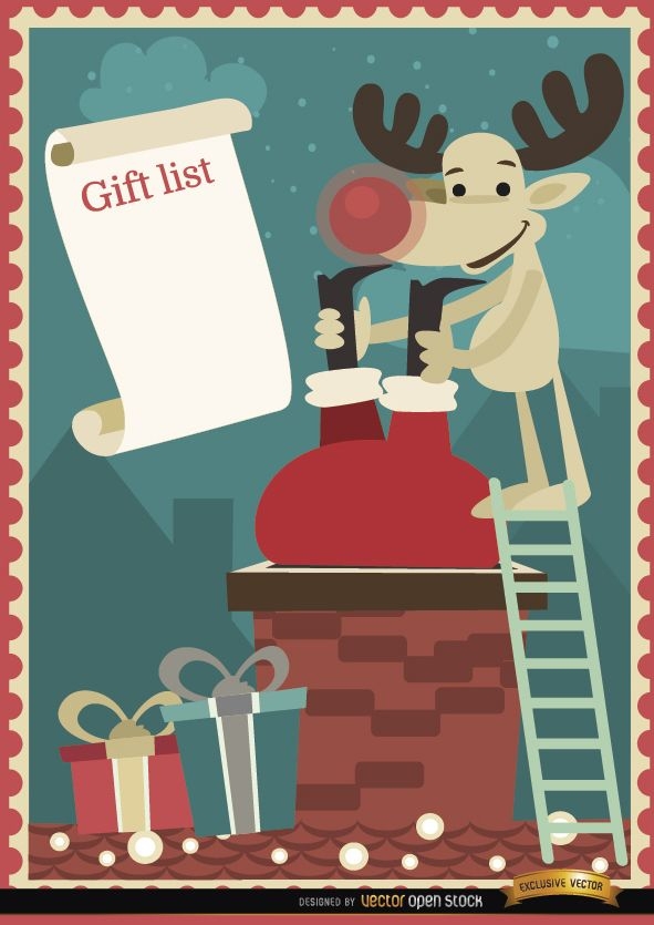 Santa Reindeer chimney gift list