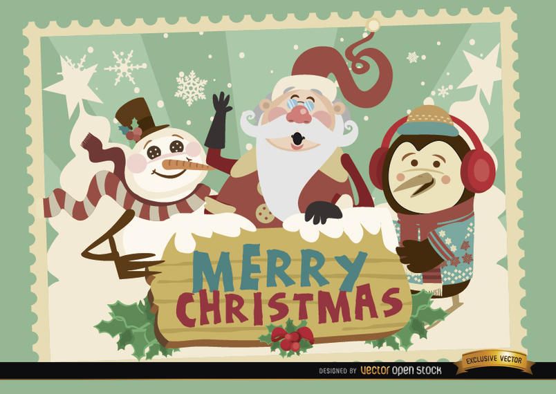 Santa penguin snowman Christmas card Santa penguin snowman Christmas card