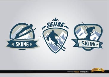 3 etiquetas de deporte de esquí