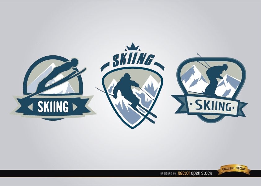 3 etiquetas de esportes de esqui