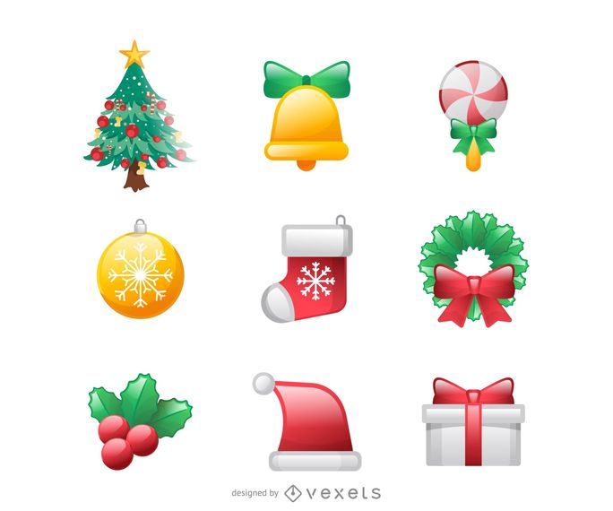 Conjunto de iconos de Navidad estilo funky 3D Conjunto de iconos de Navidad estilo funky 3D