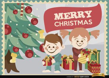 Kids opening Christmas gifts background Kids opening Christmas gifts background