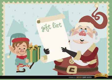 Fundo da lista de presentes do duende do Papai Noel