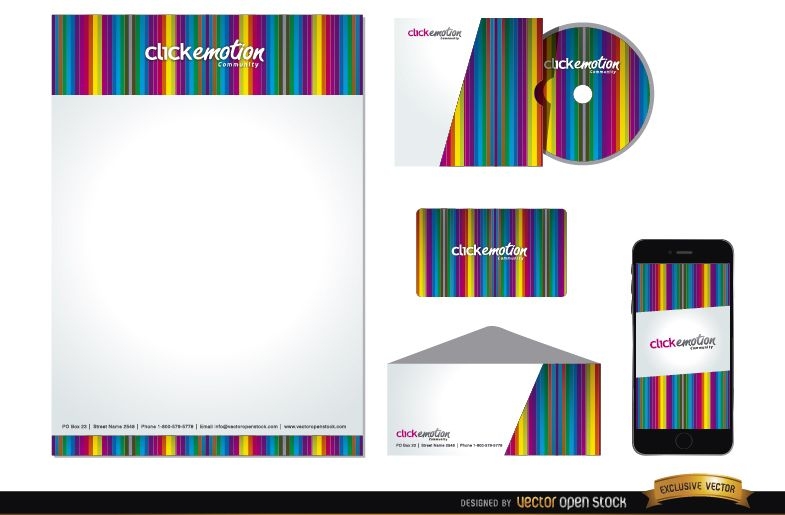 Paquete de identidad empresarial de barras de colores