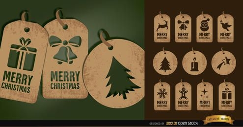 11 brown Christmas tag cards set