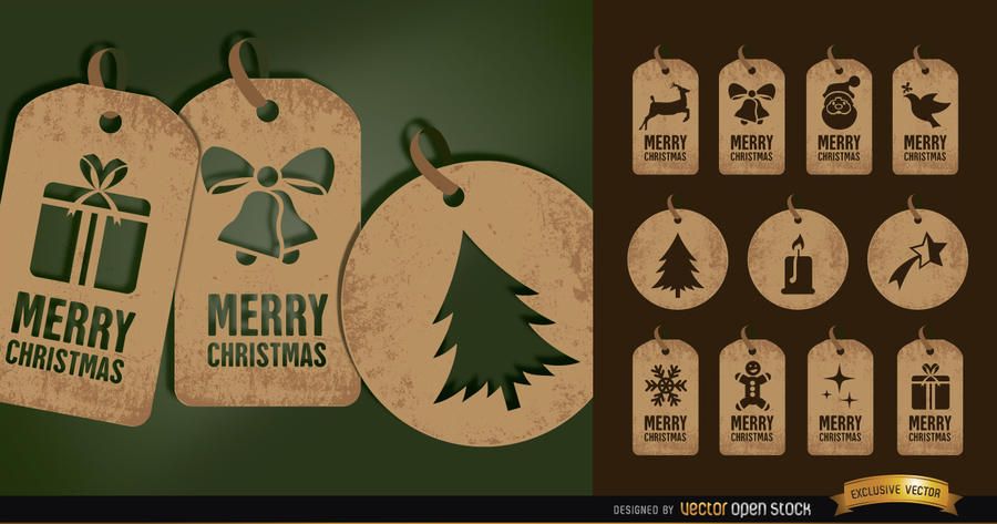 11 brown Christmas tag cards set 11 brown Christmas tag cards set