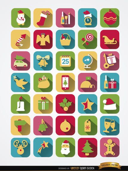 35 Colorful squared Christmas icons 35 Colorful squared Christmas icons