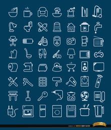 56 Iconos de objetos y herramientas de la casa