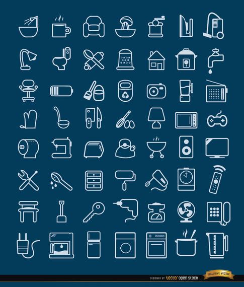 56 iconos de objetos y herramientas de la casa 56 iconos de objetos y herramientas de la casa