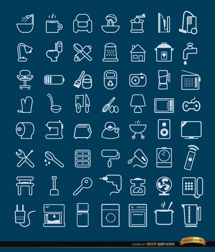 56 Iconos de objetos y herramientas de la casa