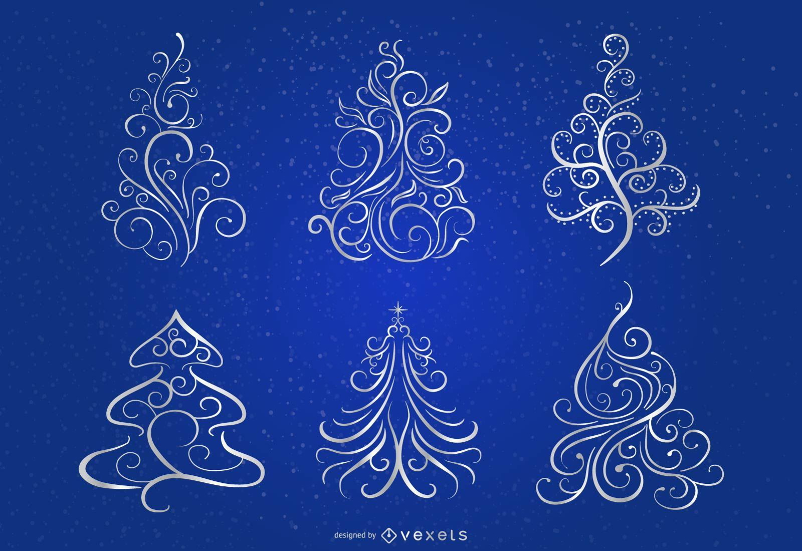 Girando 6 árvores de Natal florais em fundo azul