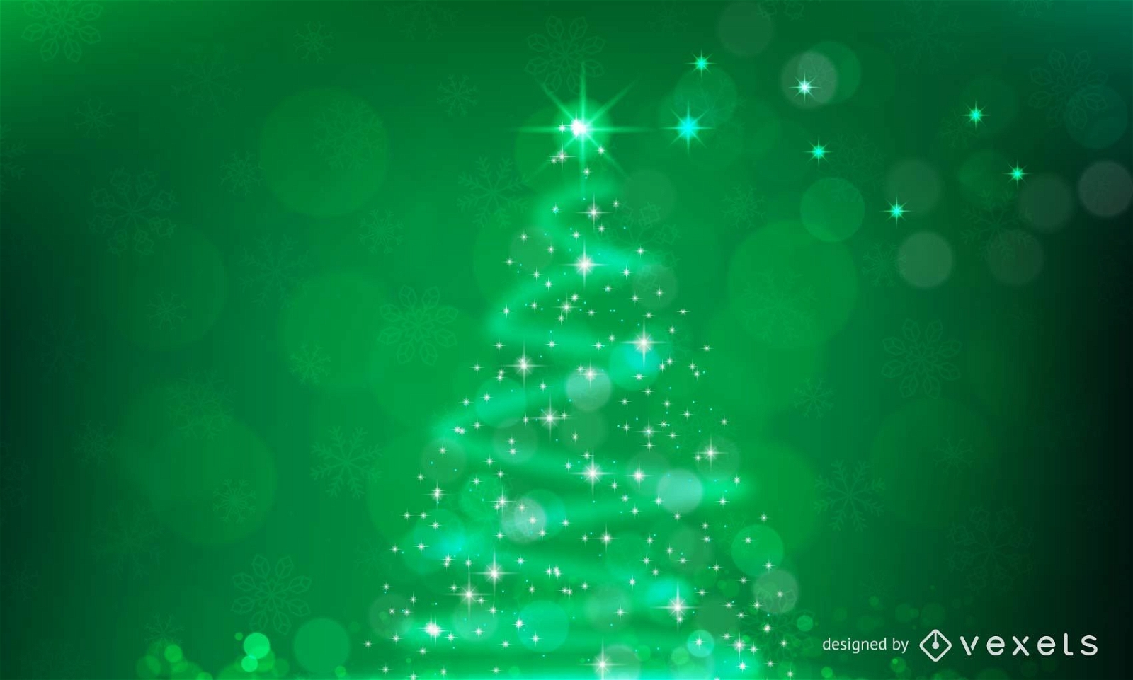 Sparkling Christmas Tree on Green Background